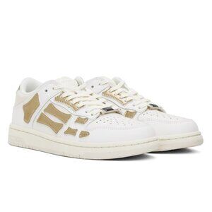 Amiri Metallic Skel Top Low Leather Sneakers White Gold EU37